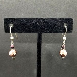 Copper & dark garnet bead earrings